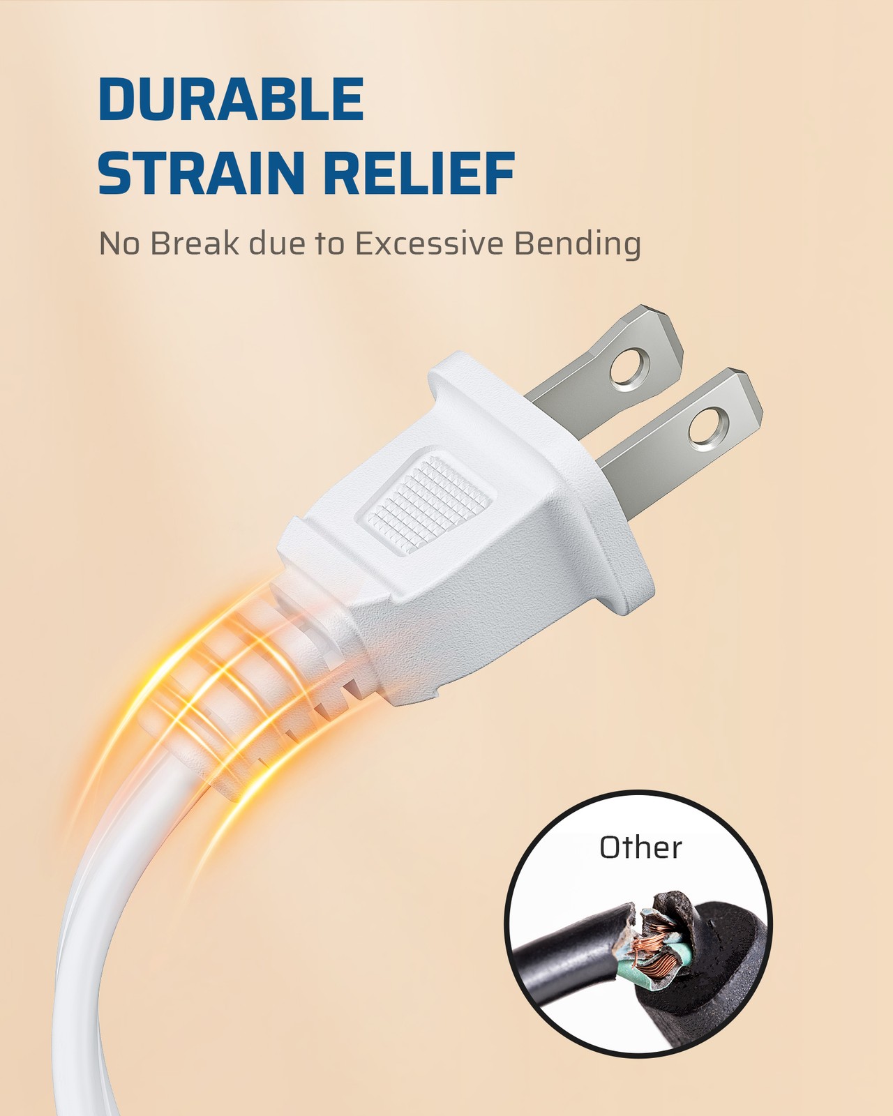 3 Foot Extension Cord 16 AWG SPT-2 Power Cable NEMA 5-15P to NEMA 5-15R White