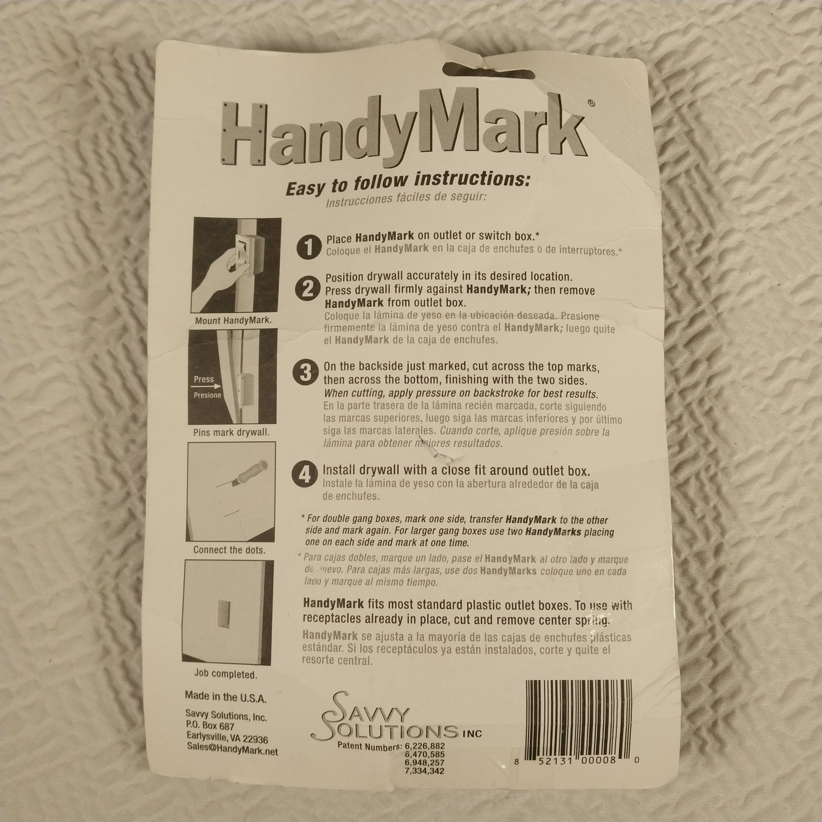 HandyMark Electrical Outlet Box Cutout Jig ABS Plastic Drywall Marking Tool USA