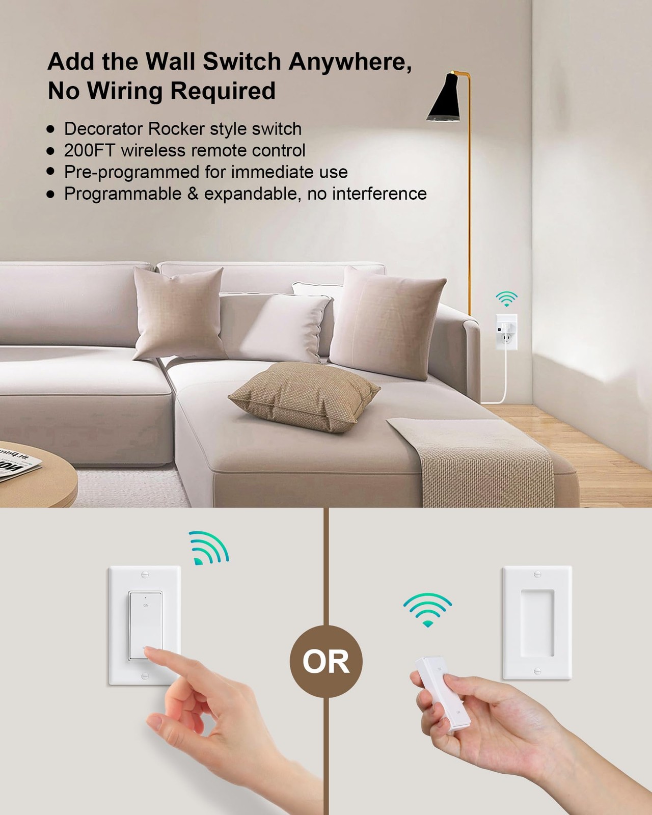 Remote Control Outlet, Decorator Rocker Wall Switch, 200FT Long Range Wireles…