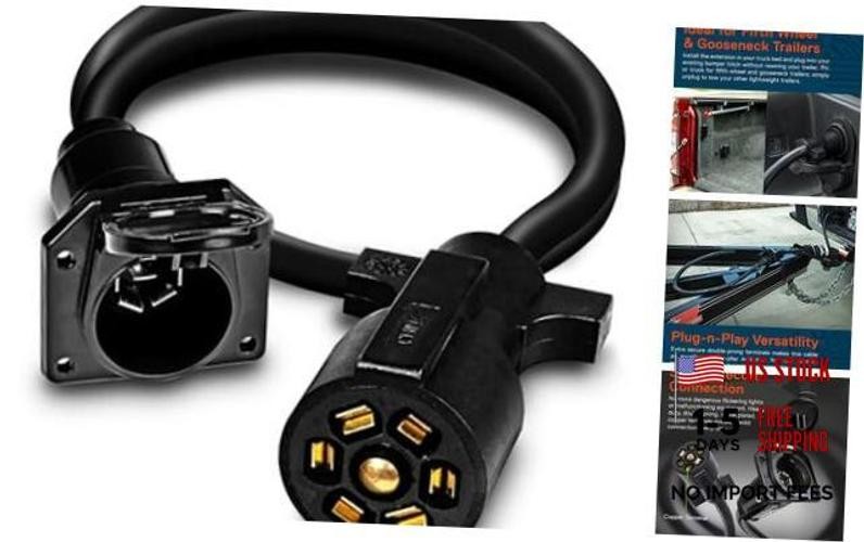 True Mods 3ft 7-Way Trailer Plug Wiring Harness [7-Pin Trailer Cord 3 ft