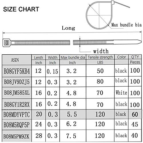 Releasable Reusable Zip Ties 100 Pack 12 Inch Heavy Duty 12inch（w:0.3in) Black
