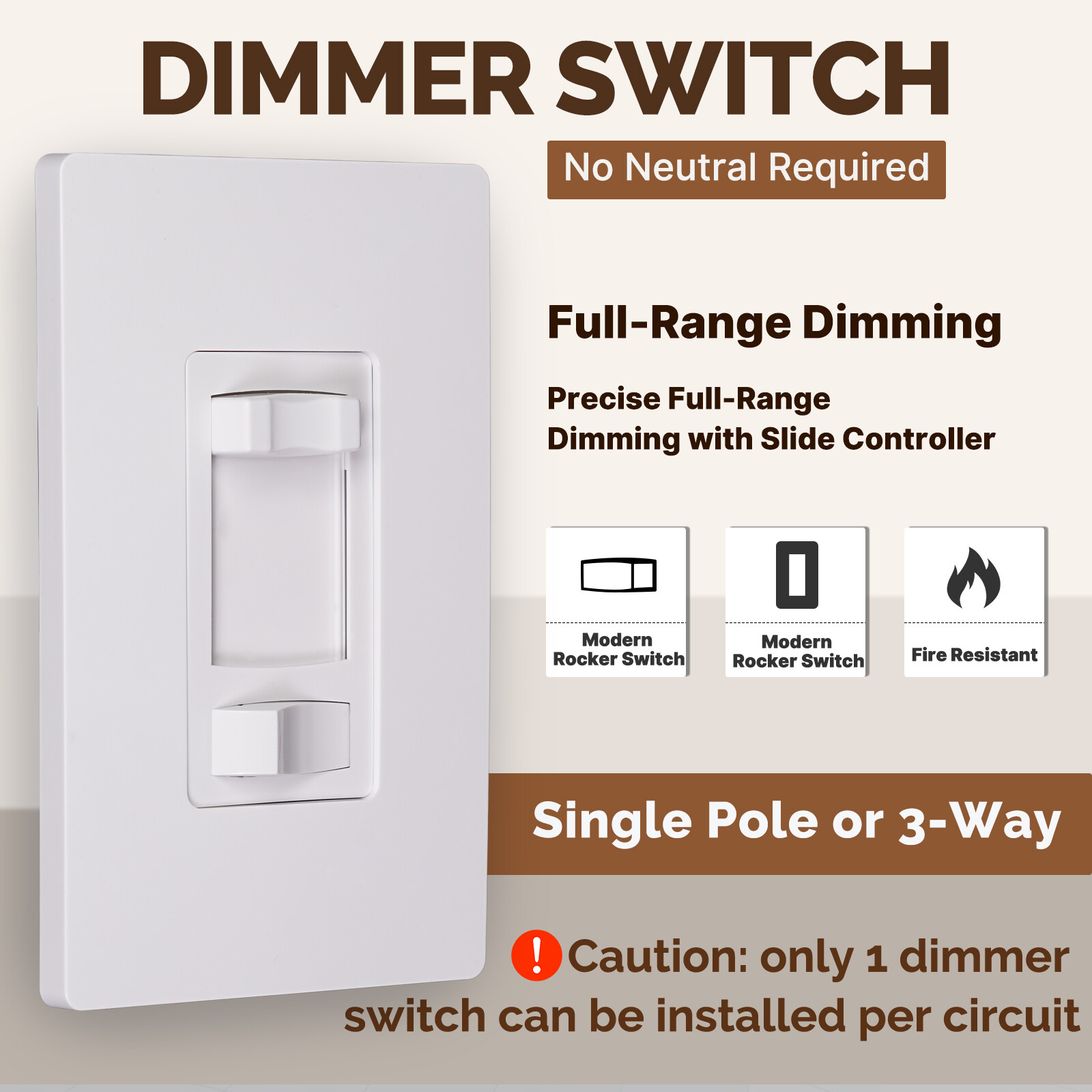 MOES Dimmer Light Switch Single Pole / 3-Way – Incandescent / LED / CFL 10 Pack