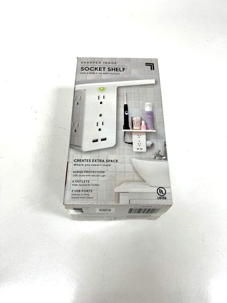 Sharper Image Surge Protection Socket Shelf 8in x 3.25in White