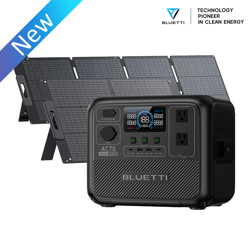 BLUETTI AC70 768Wh 1000W Portable Power Station+Optional Solar Panel for Camping