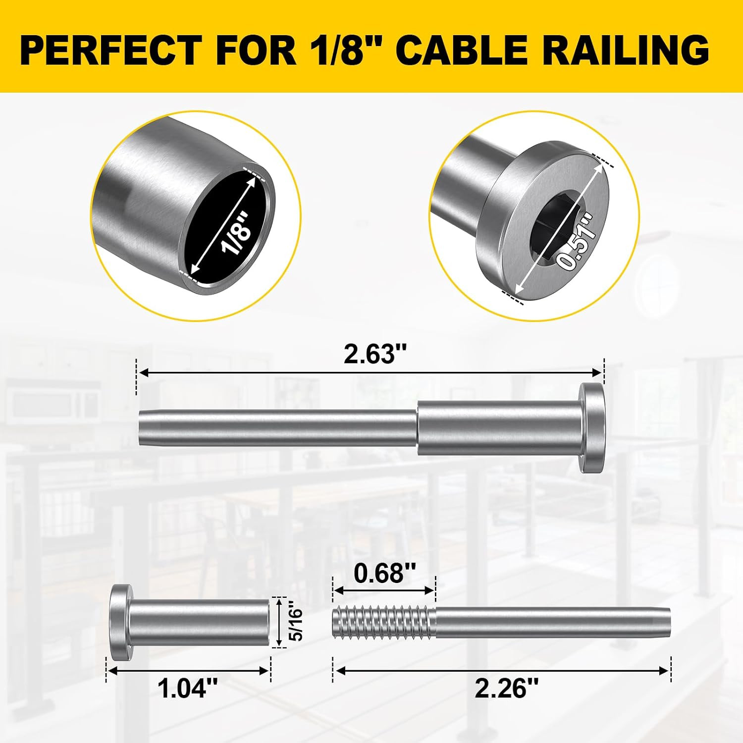 50 Pack 1/8″ Invisible Cable Railing Kit, T316 Stainless Steel Invisible