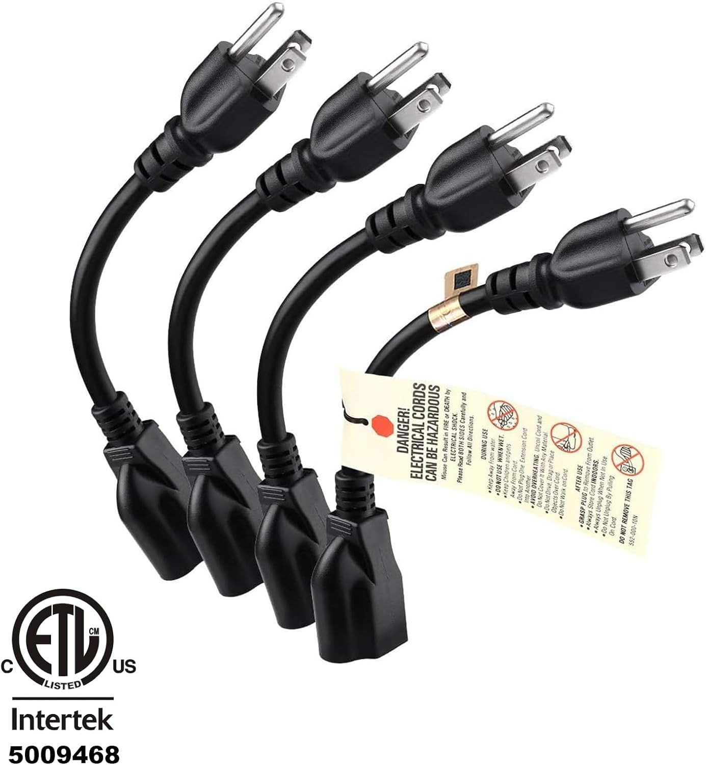 [ETL Listed] Short Power Extension Cord Outlet Saver, 16AWG/13A, 3 Prong (4 Pac