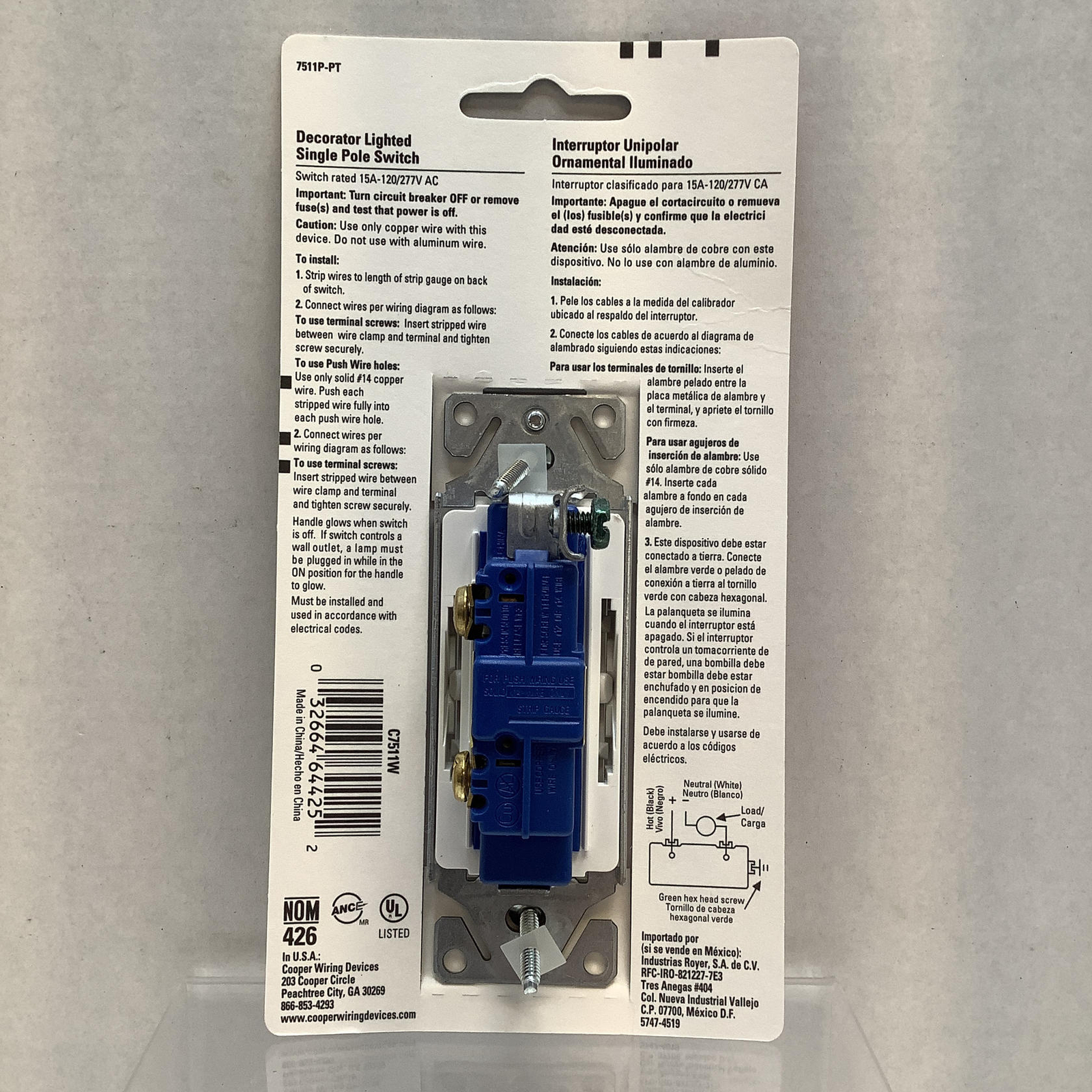 4-Pack Cooper Wiring Devices White Single Pole Decorator Light Switch 120/277V
