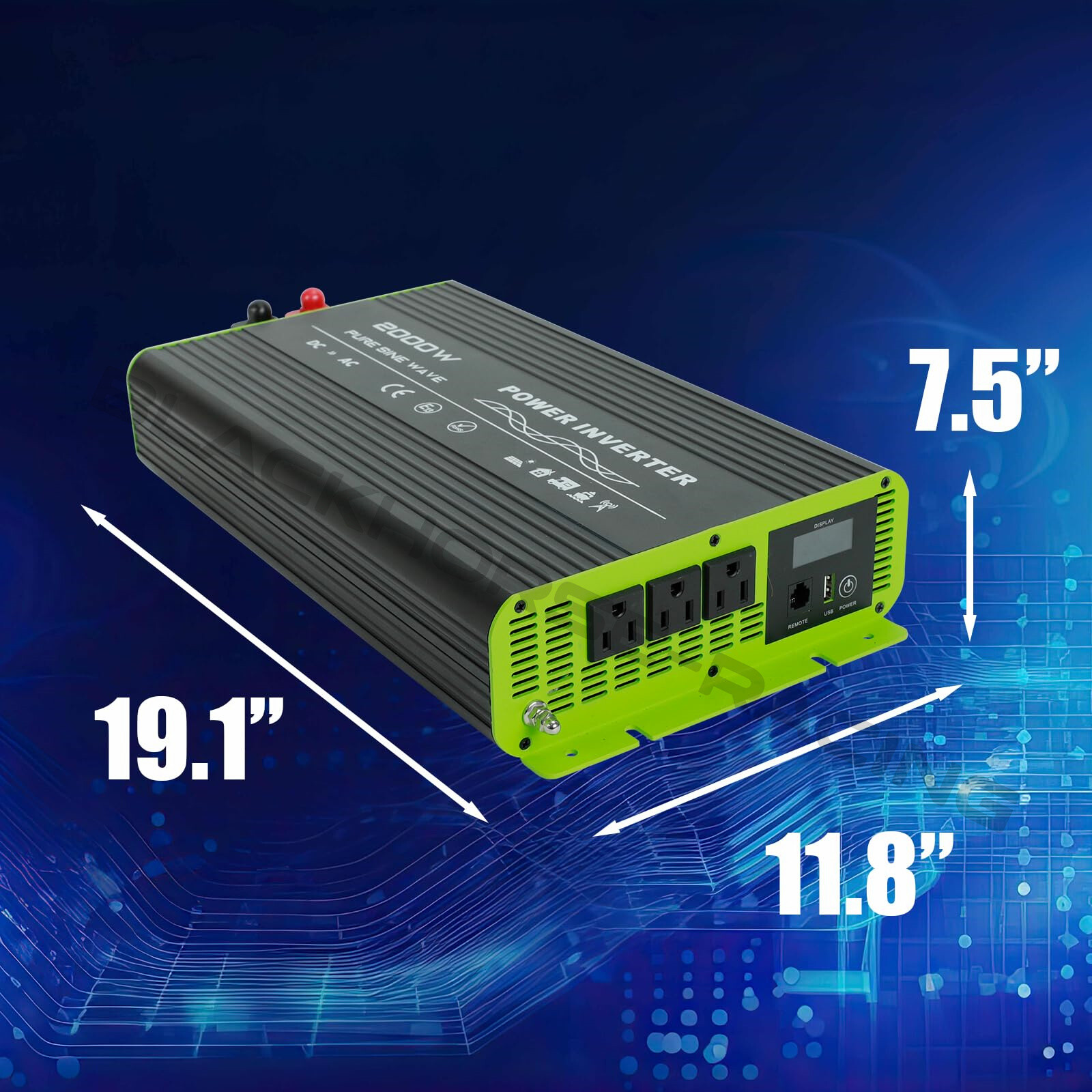 2000W Pure Sine Wave Inverter 12V DC to 110V AC Converter for Home RV Kettles