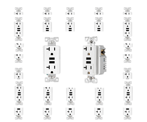 Case of 48 Eaton TR7766 20A Receptacle Outlet W/ USB-A Charger, White TR7766
