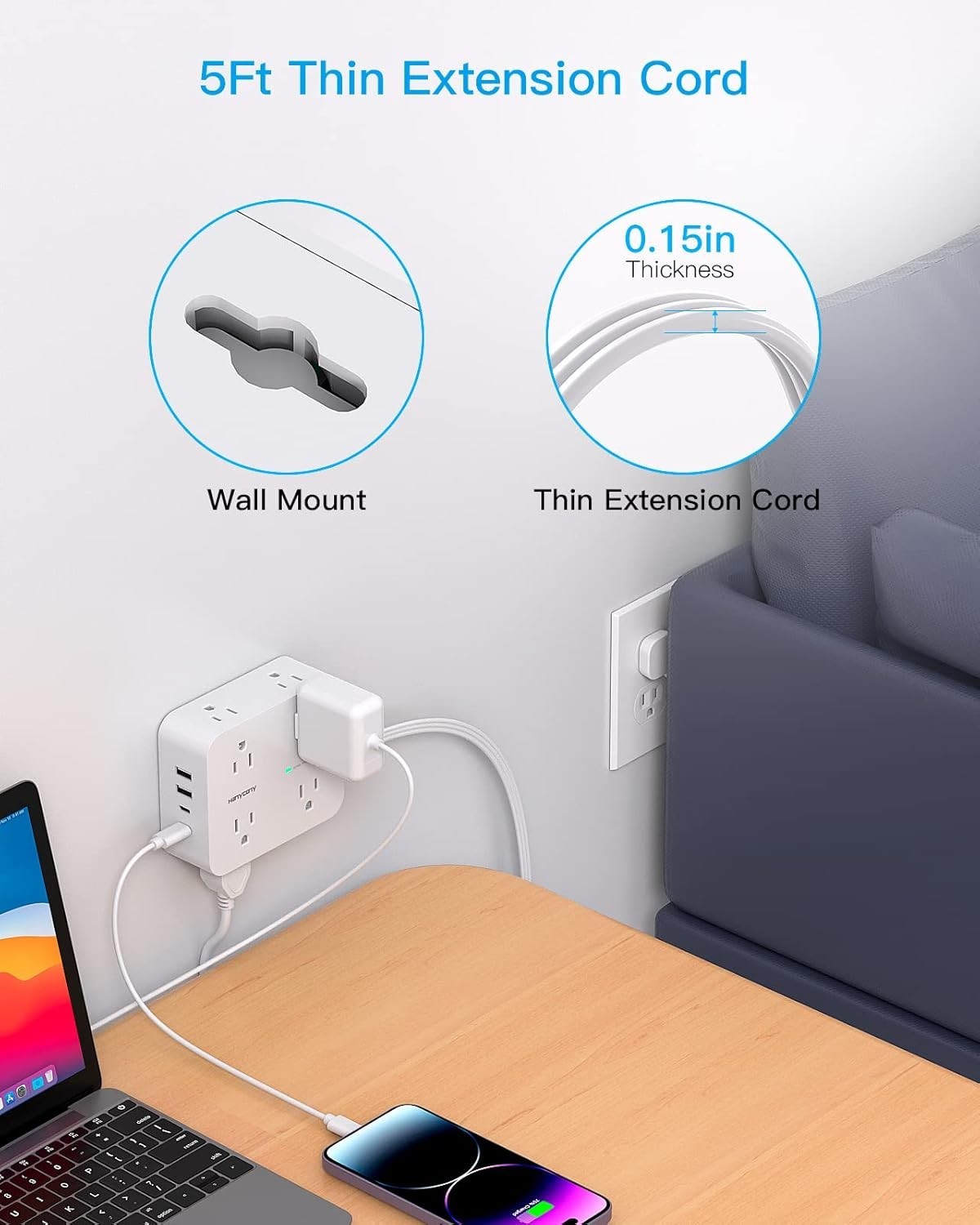 1080J Surge Protection Power Strip – 8 AC Outlets & 4 USB Ports for Home/Office