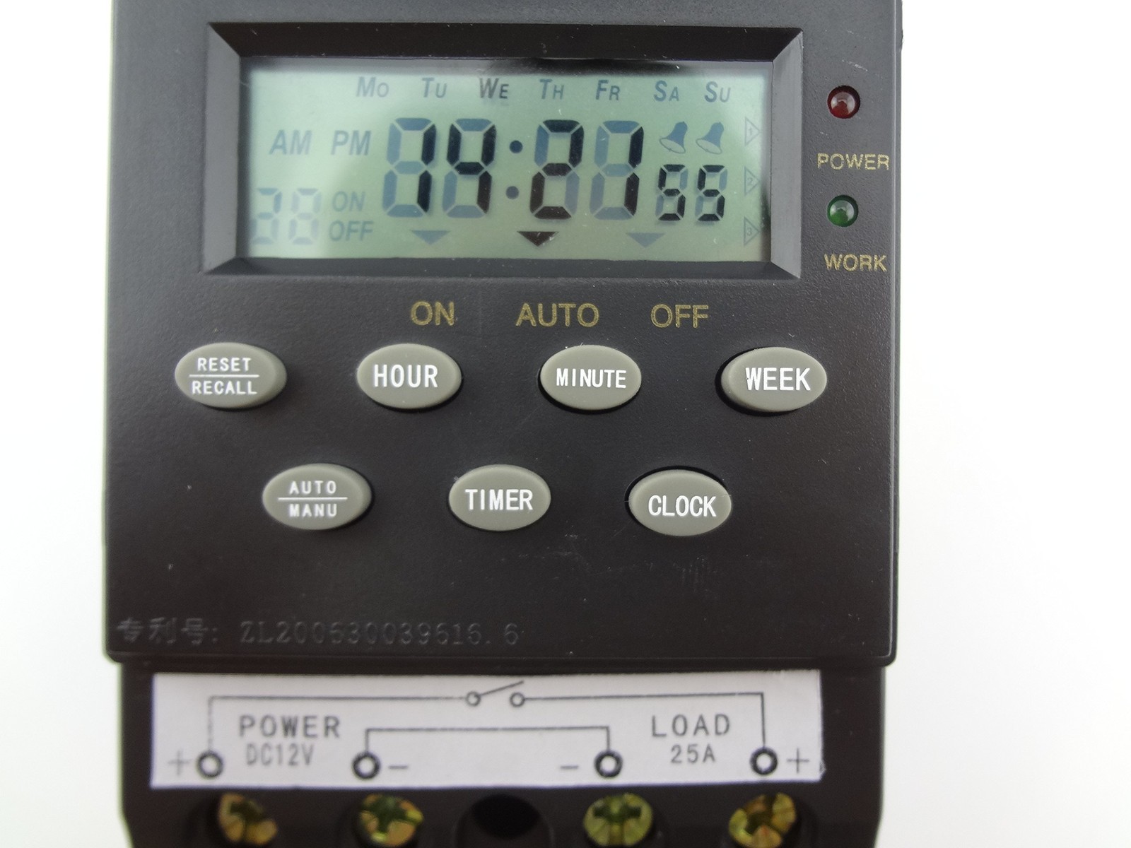 Programmable Timer Switch 12V DC 25A with LCD Display Weekly Controller