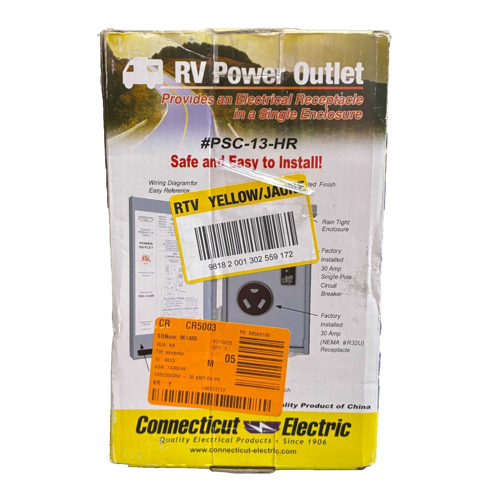 Connecticut Electric PS-13-HR RV Power Outlet Panel 30A 120V Grey Open Box