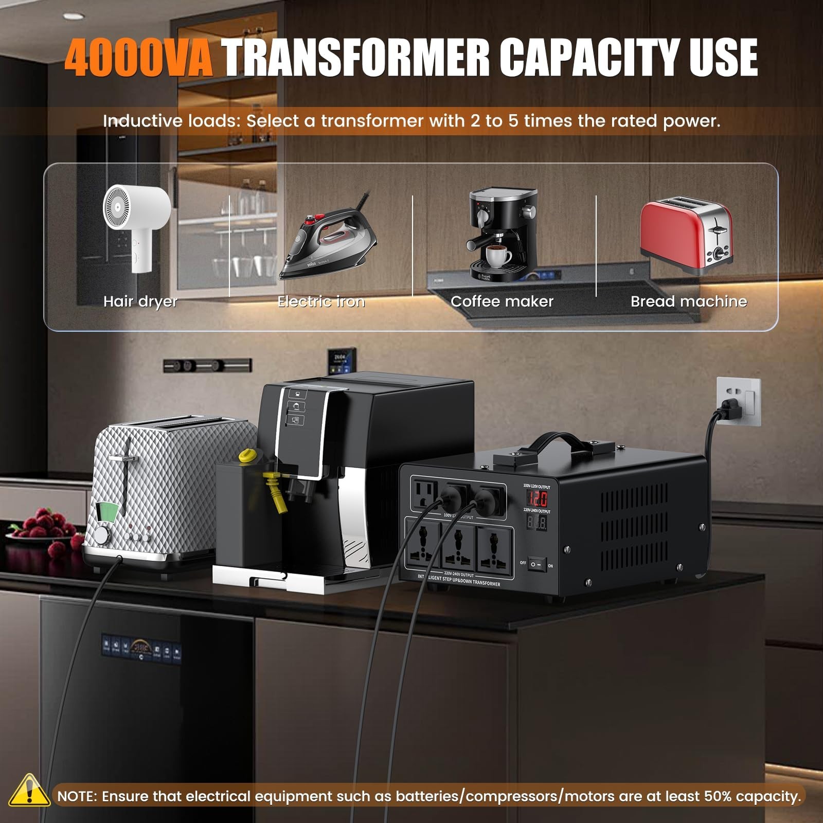 2000W Voltage Converter Transformer 110V/120V to 220V/240V, Step Up/Down, LCD Di