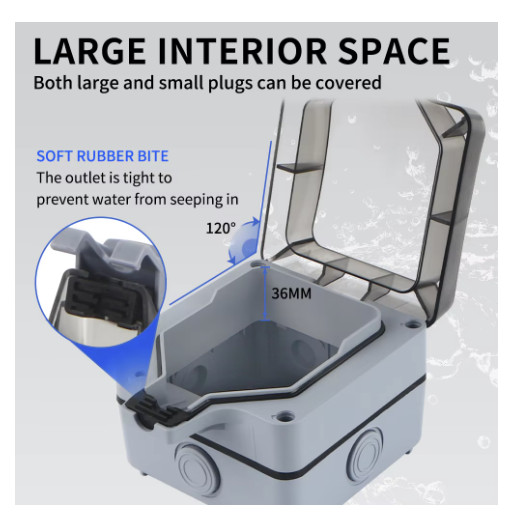GTRIC IP66 Waterproof Outdoor Electrical Socket w/ Switch 250V AC