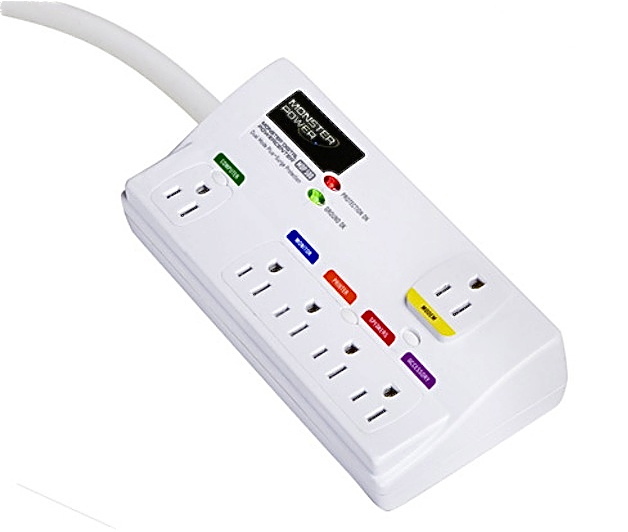 🎁 Monster Cable Digital 6 Outlet Surge Protector Strip 1080J White COMPUTER 🎁