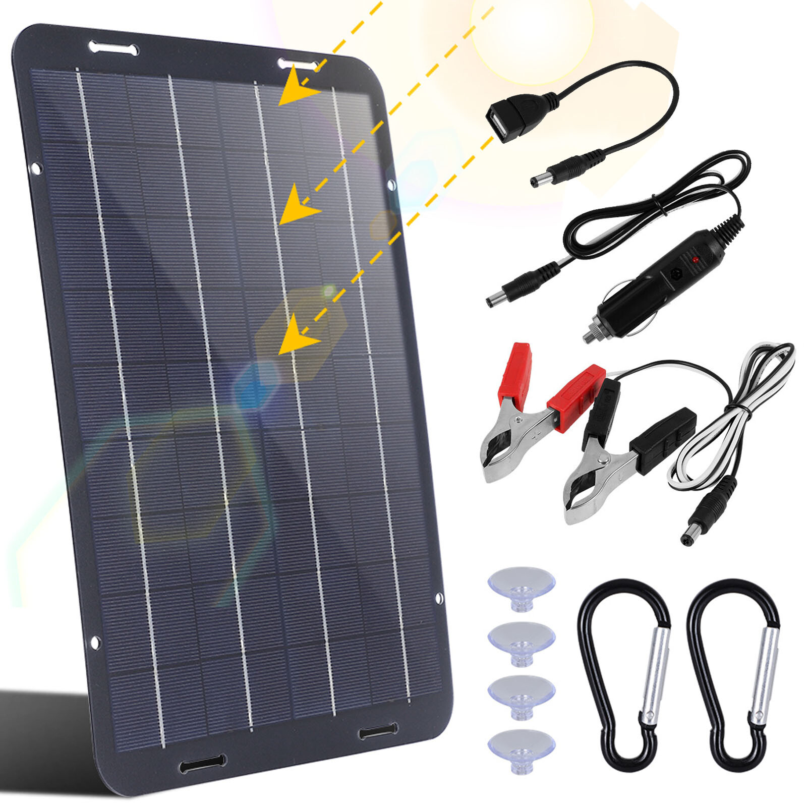 60W Solar Panel 18V Trickle Charger Battery Charger Kit Maintainer Boat Car RV