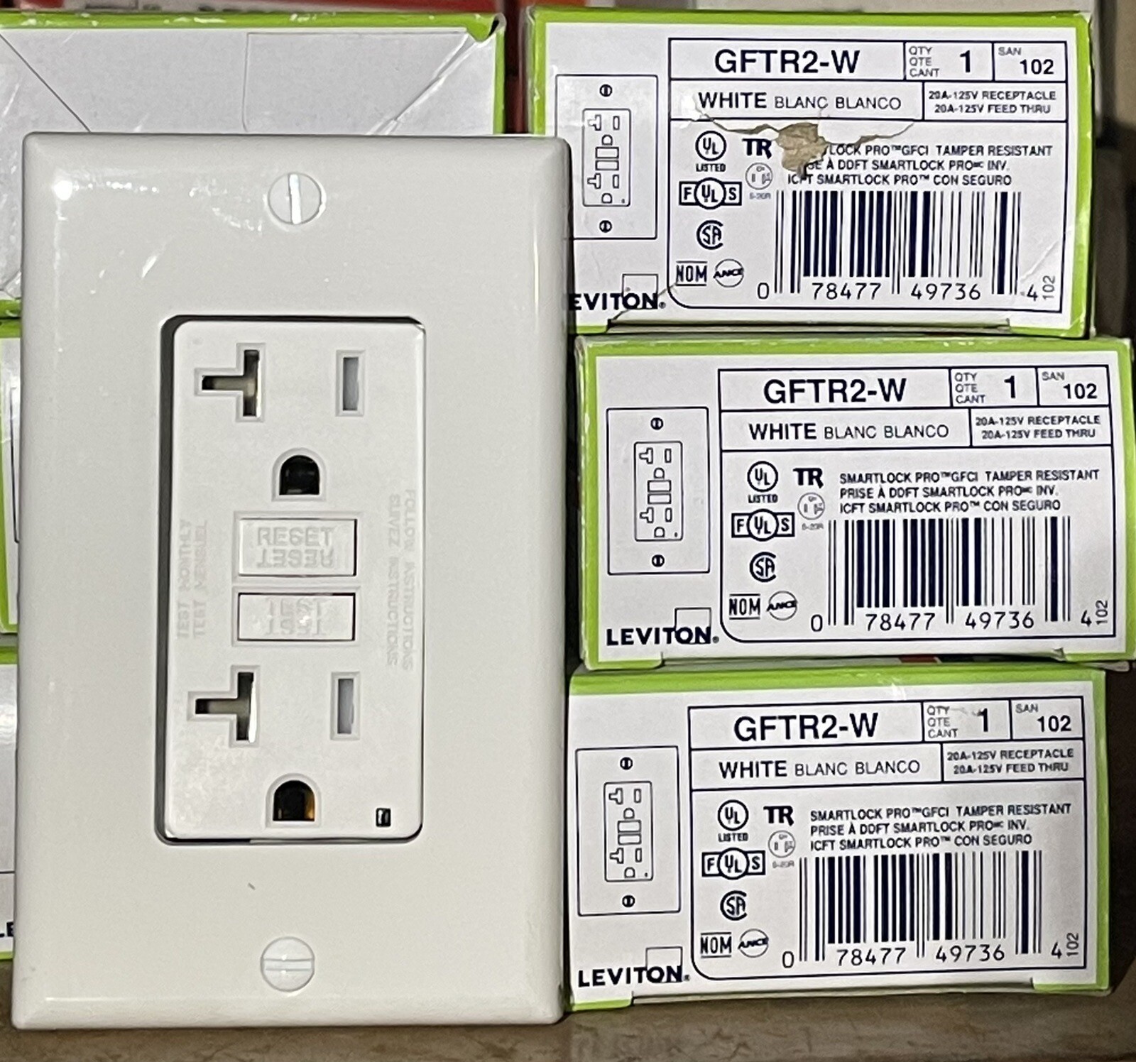 SmartlockPro GFTR2-W 125V 20 Amp Receptacle – White Lot Of (6)