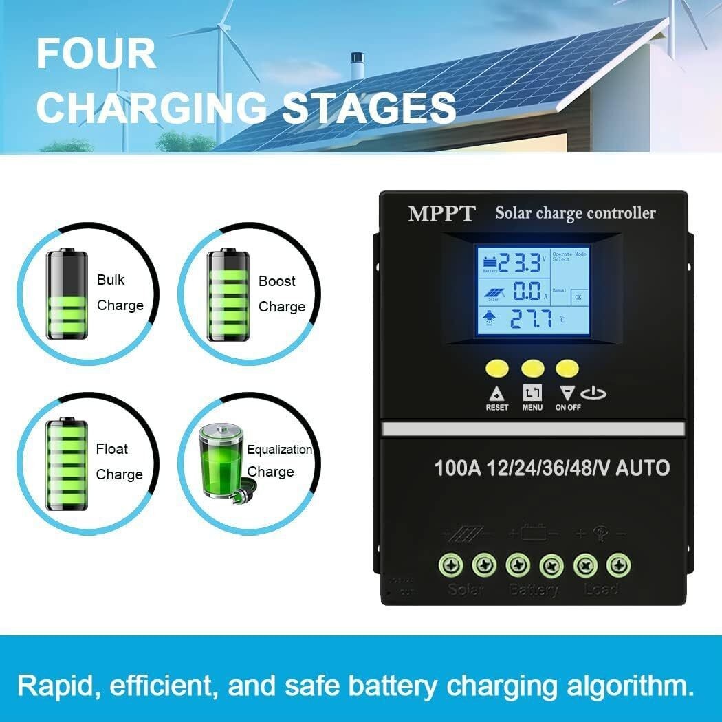 100A MPPT Solar Charge Controller 12V 24V 36V 48V Battery PV Regulator 4000W