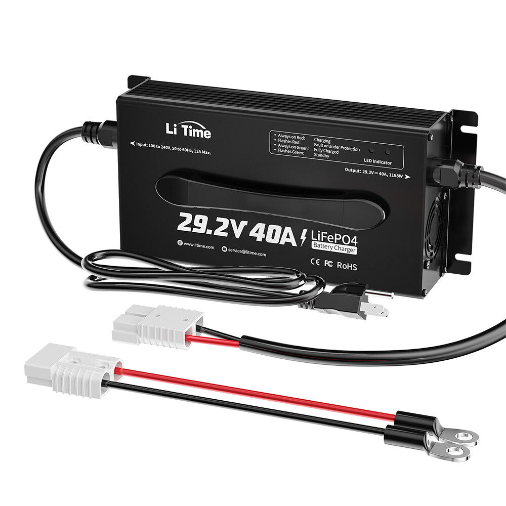 LiTime 29.2V 40A AC-DC Smart Charger for 24V Deep Cycle Lithium LiFePO4 Battery