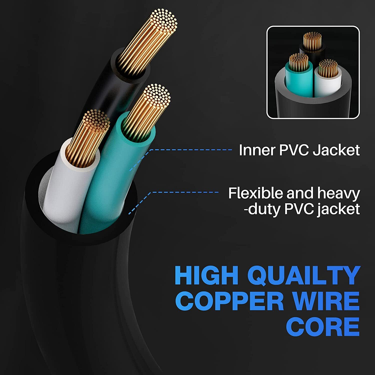 6/8/10/15/20/50/100 FT 16/3 Gauge Black Indoor Outdoor Extension Cord Waterproof