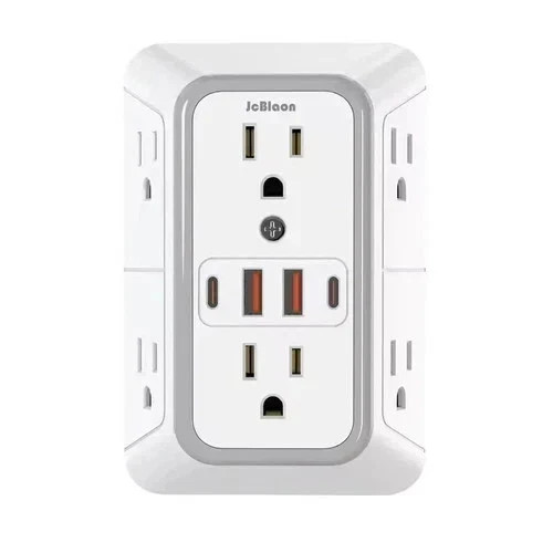 6 Outlet Extender Surge Protector Multi Plug Wall Adapter 4 USB Charger Ports