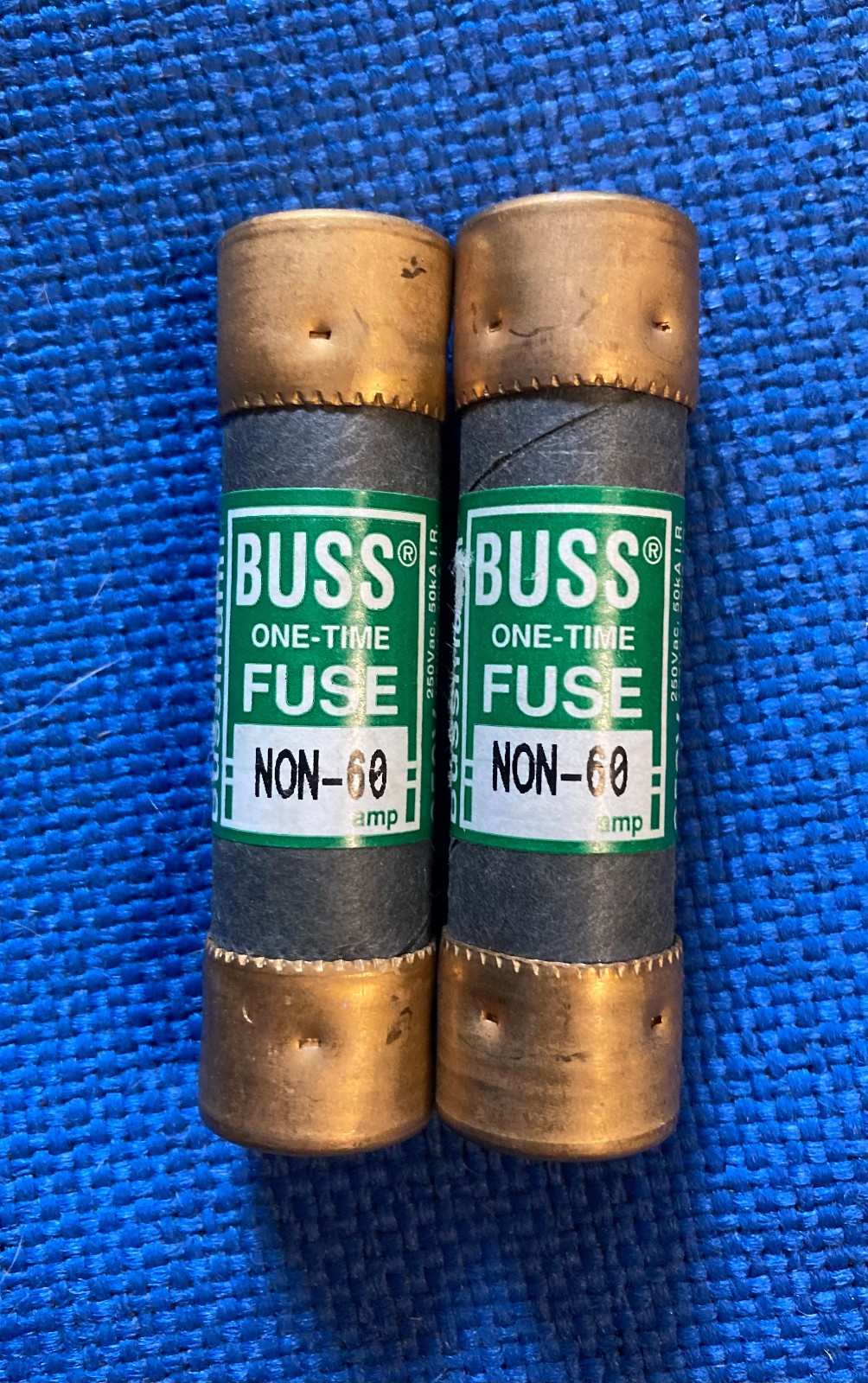 One Time Fuse Lot of 2 Pcs. of Buss NON-60 60 Amp 250V Bussmann Class K5 New 3”
