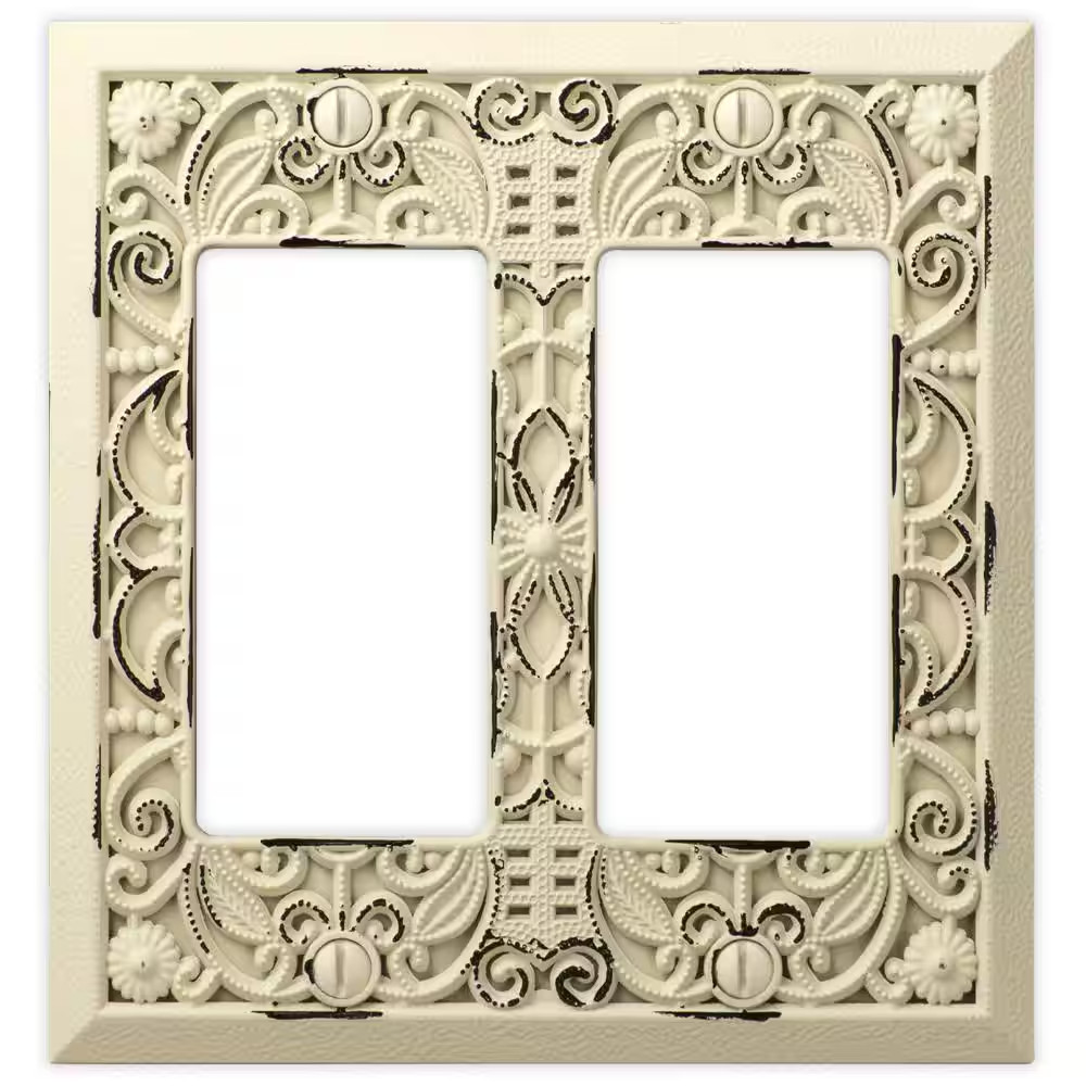 Filigree 2 Gang Rocker Metal Wall Plate – Antique White
