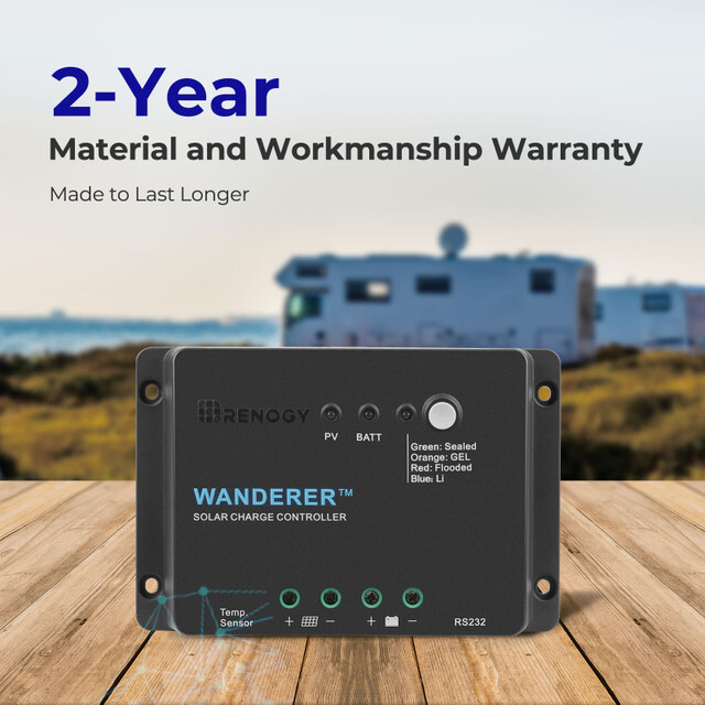 Renogy Wanderer Li 30A 12V PWM Negative Ground Solar Charge Controller Lithium