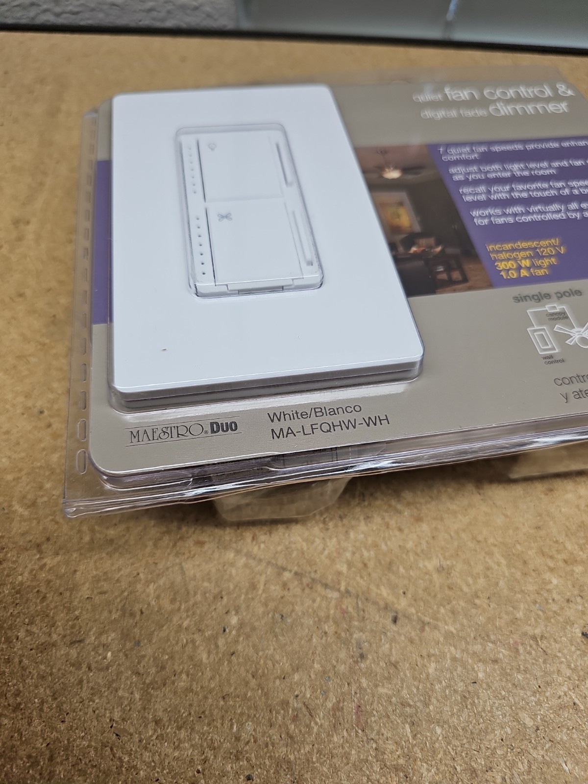 LUTRON MA-LFQHW-WH Maestro Quiet Fan Control & Dimmer Kit White NEW (A5)