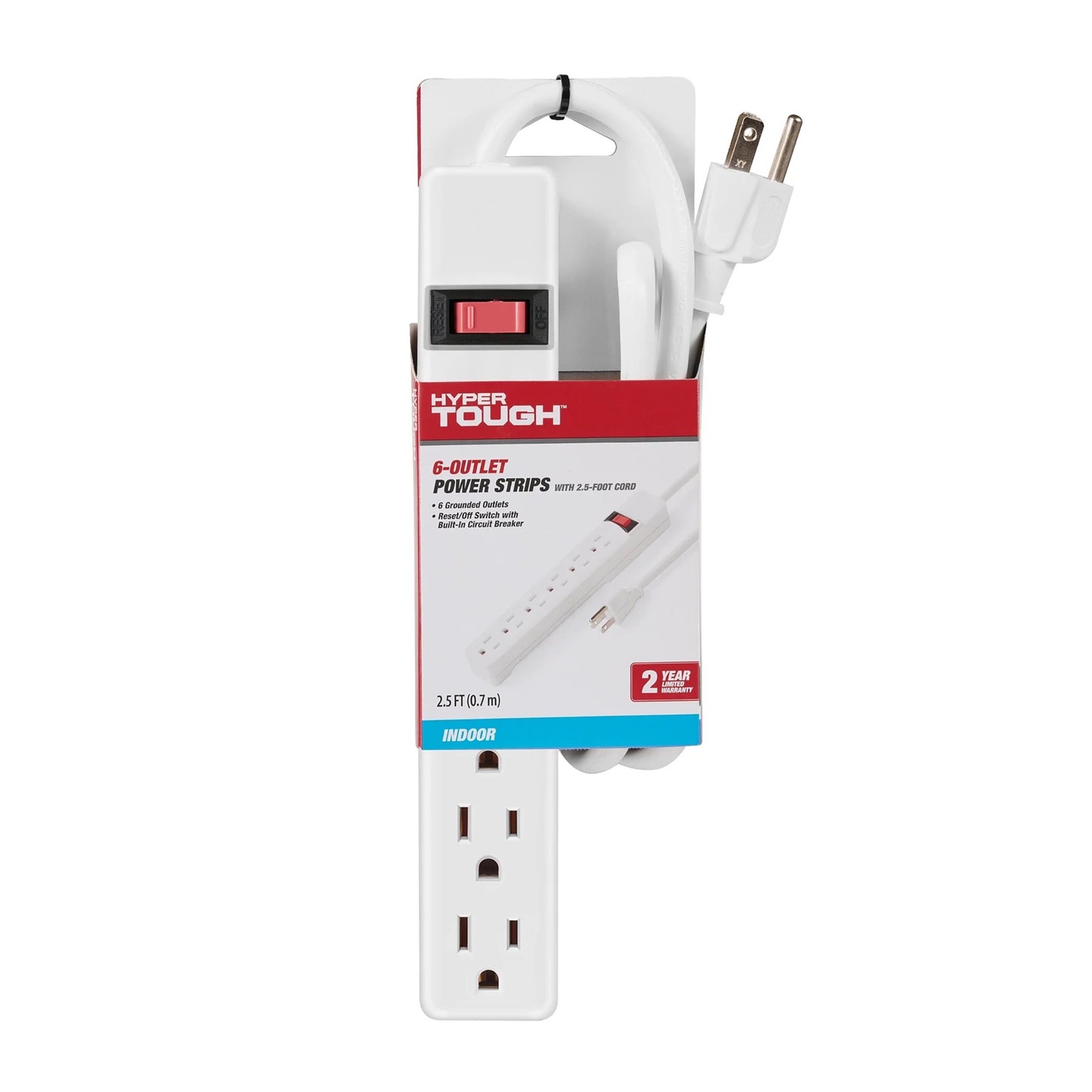 6-Outlet Power Strip 2.5 ft Extension Cord Surge Protector with ETL