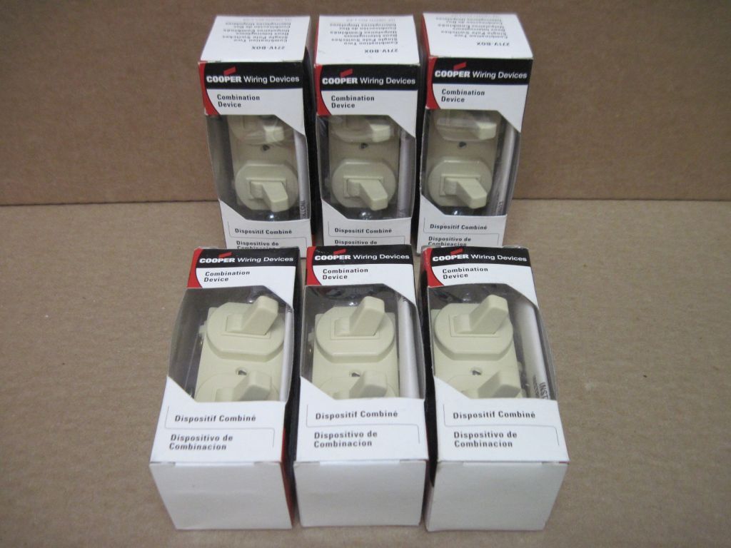Cooper 271V-BOX Ivory 2 Single Pole Switches Combination 15A 125-277VAC LOT OF 6