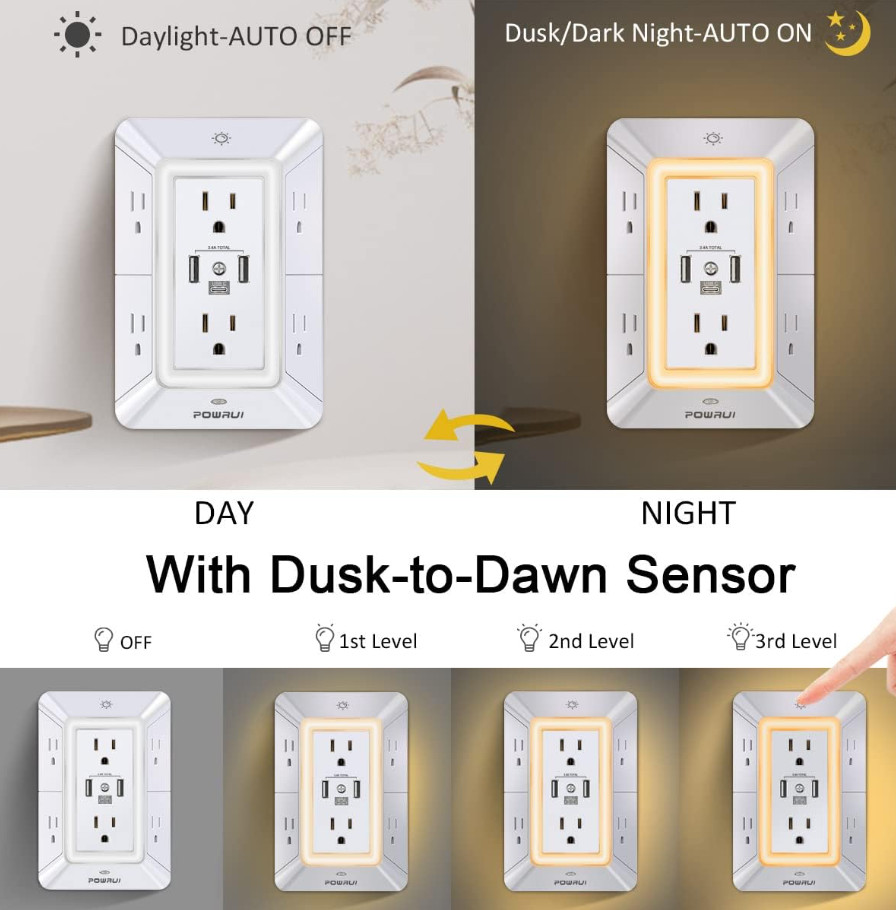 Multi Plug Outlet Surge Protector – POWRUI 6 Outlet Extender with 3 USB Ports…