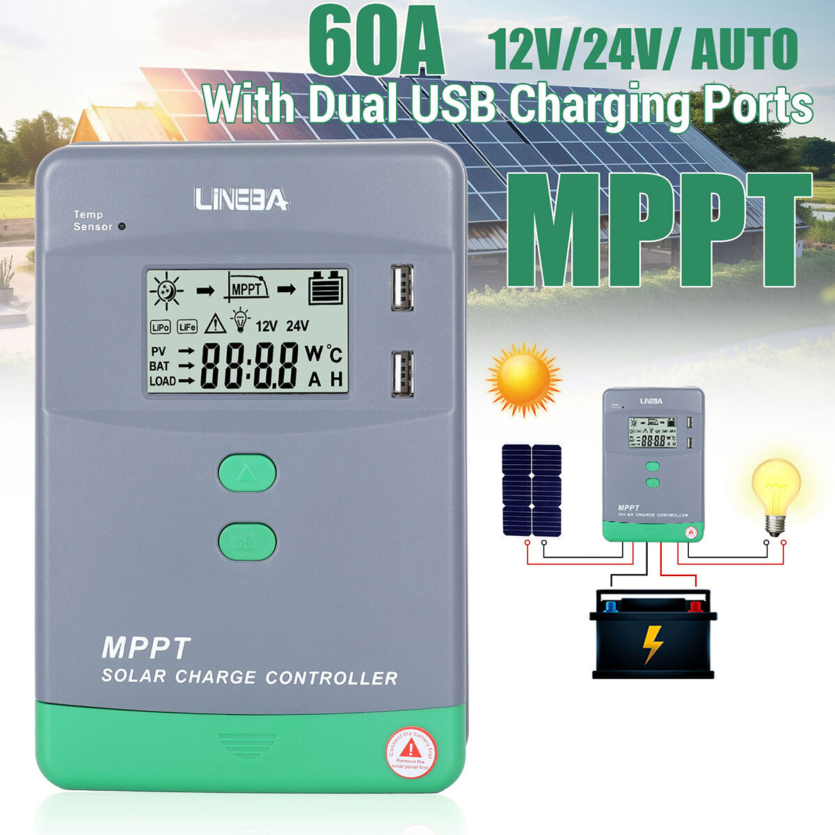 100A 60A MPPT Charge Controller 12V/24V/36/48V Auto, Solar Charge Controller LCD