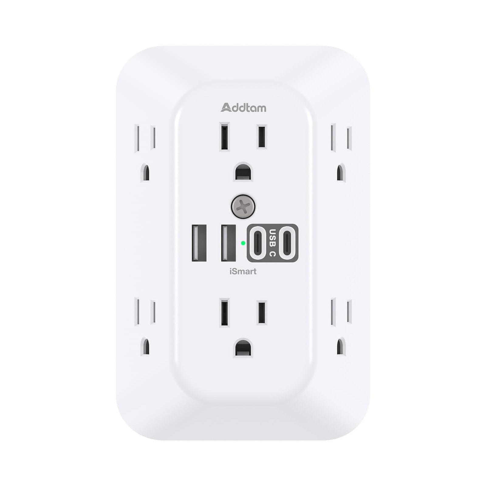 Addtam Surge Protector Outlet Extender, 6-Outlet Splitter with 4 NO PD, White