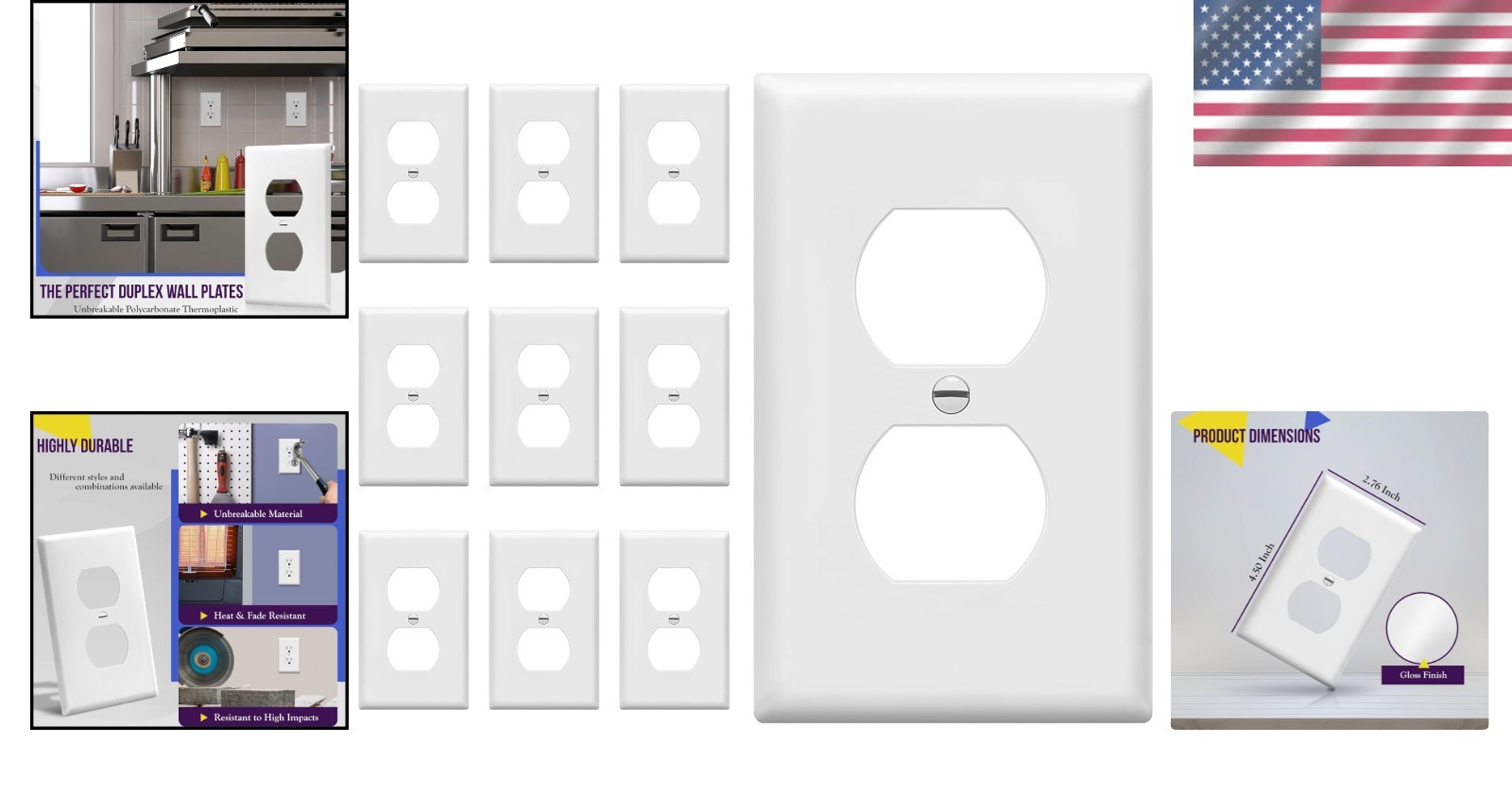 Fade-Resistant White Duplex Wall Plates – 10 Pack, Easy Installation Included