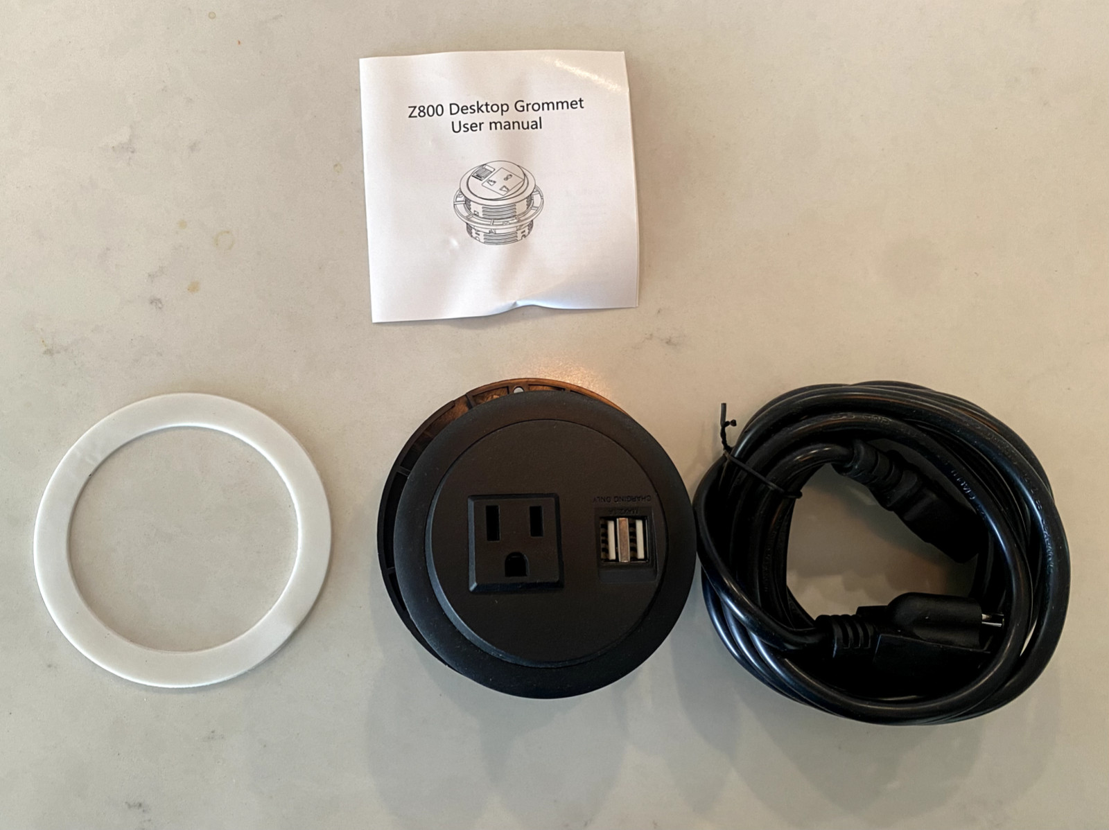 Desktop Power Grommet 3 inch Hole Table Grommet Outlet with 2 USB with cord