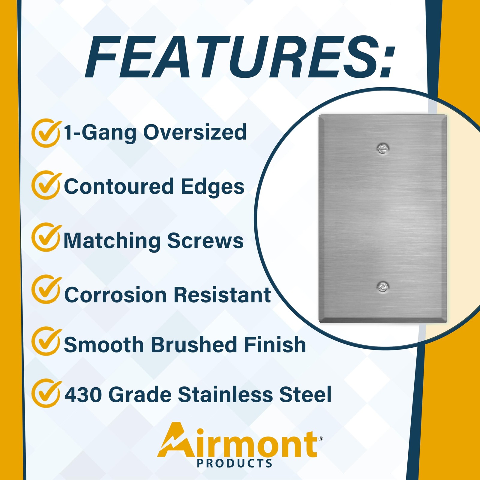 Oversized Stainless Steel Blank Wall Plates, Made in USA, Corrosion Resistant, M