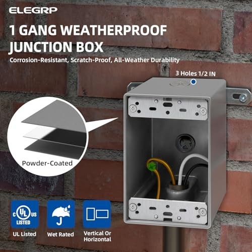 ELEGRP Outdoor GFCI Outlet with in Use Cover and Box Kit, 1 Gang, 15 Amp TRWR