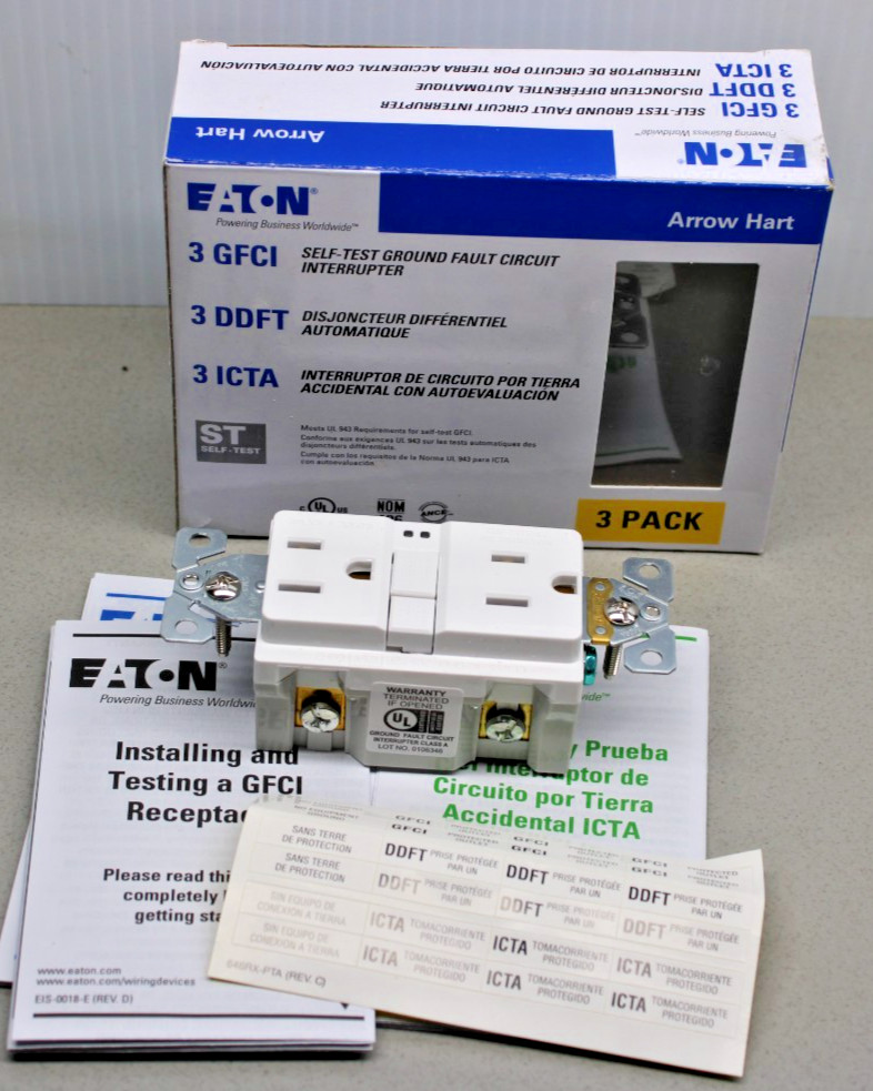 Eaton SGF15W-BX-LW Self-Test GFCI Receptacle with LED Indicator 15-Amp WHITE