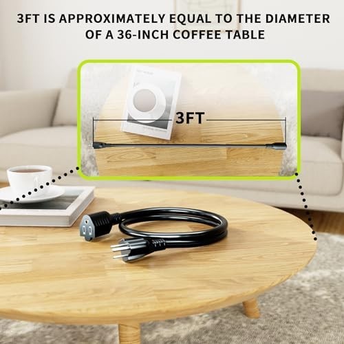 3FT 2Pack 13A 125V 1625W ETL Listed, 16/3 Indoor Extension Cord Black, Short …
