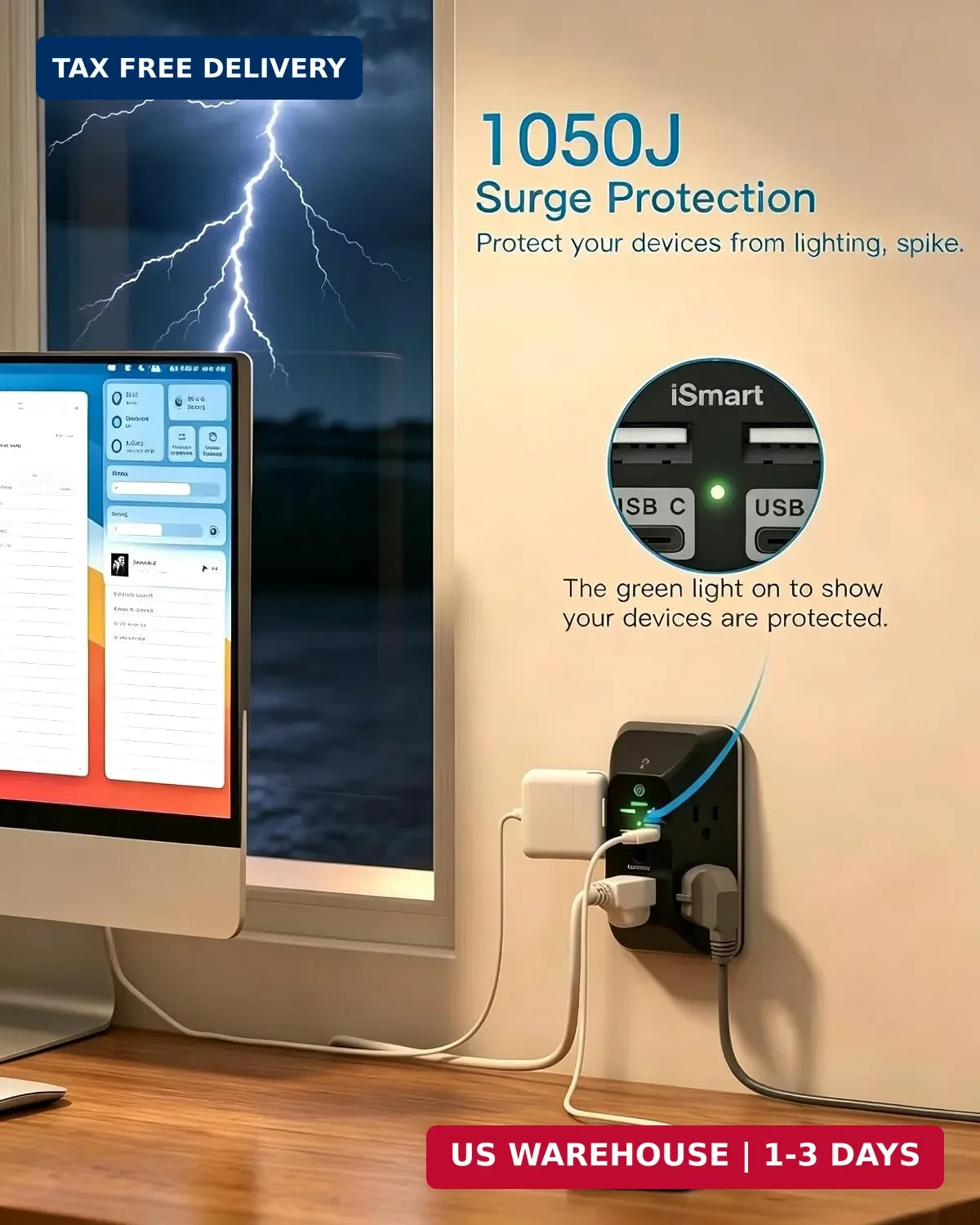 Outlet Extender with Night Light, Multi Plug Outlet Splitter, USB Wall Charger S