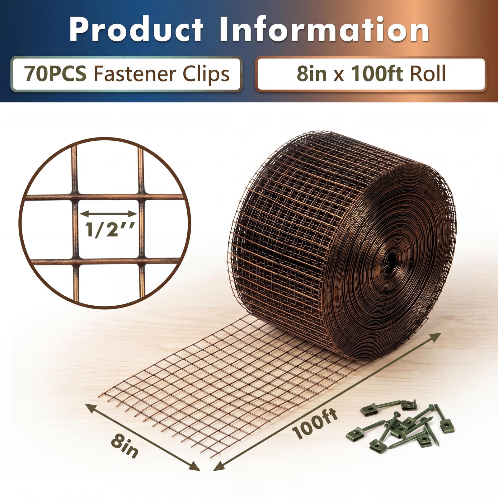 8in x 100ft Solar Panel Bird Guard ,Mesh Guard Critter Roll Kit 70pcs Tire Wires