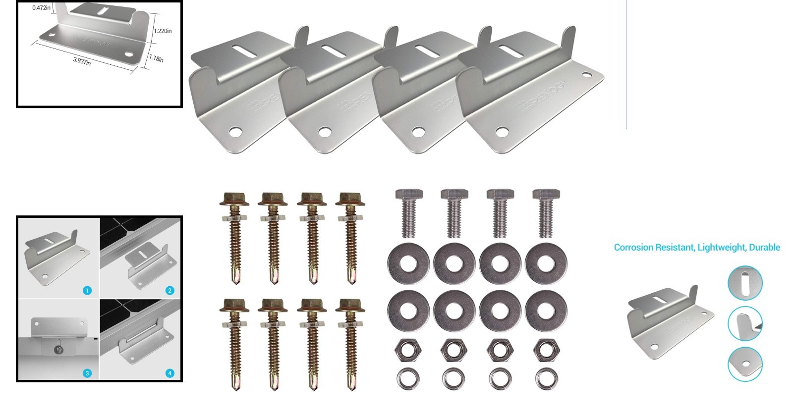 4-Pack Lightweight Z Brackets for Easy Solar Panel Mounting on Various Surfaces