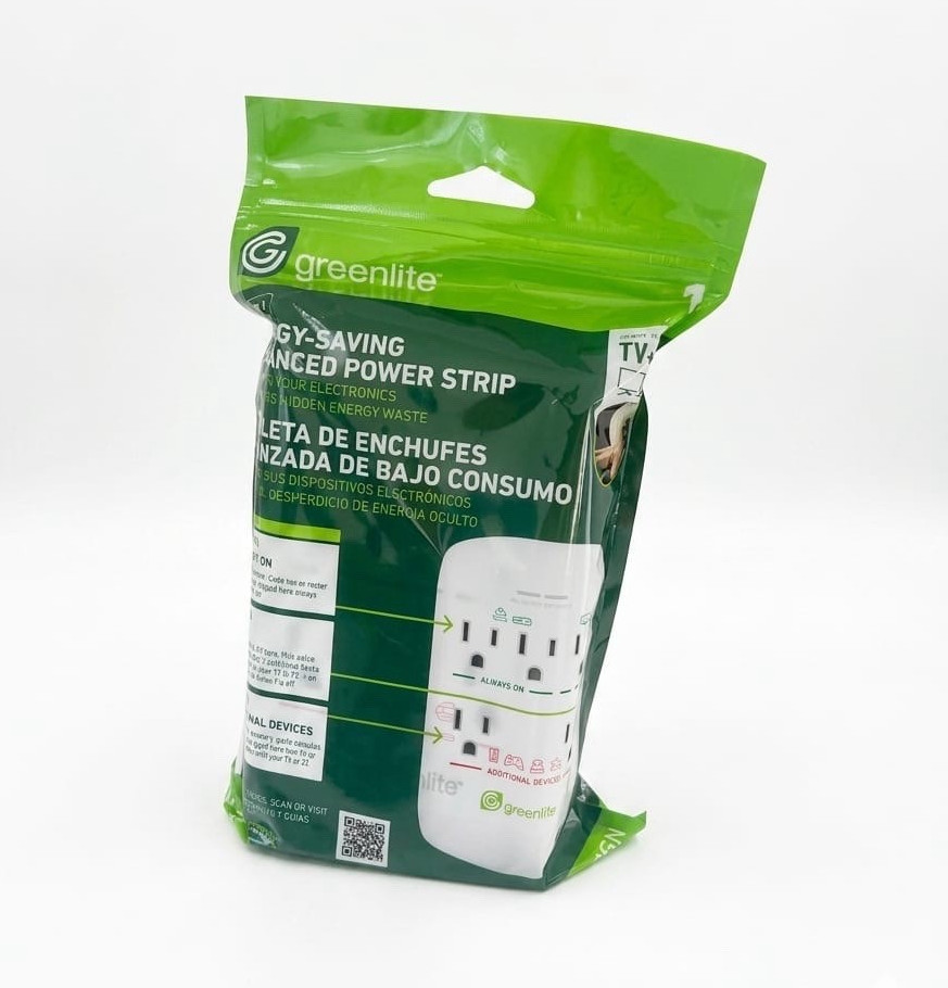 New Greenlite 5-Outlet Advanced Power Strip, Switch, Breaker, White 120V 2000W