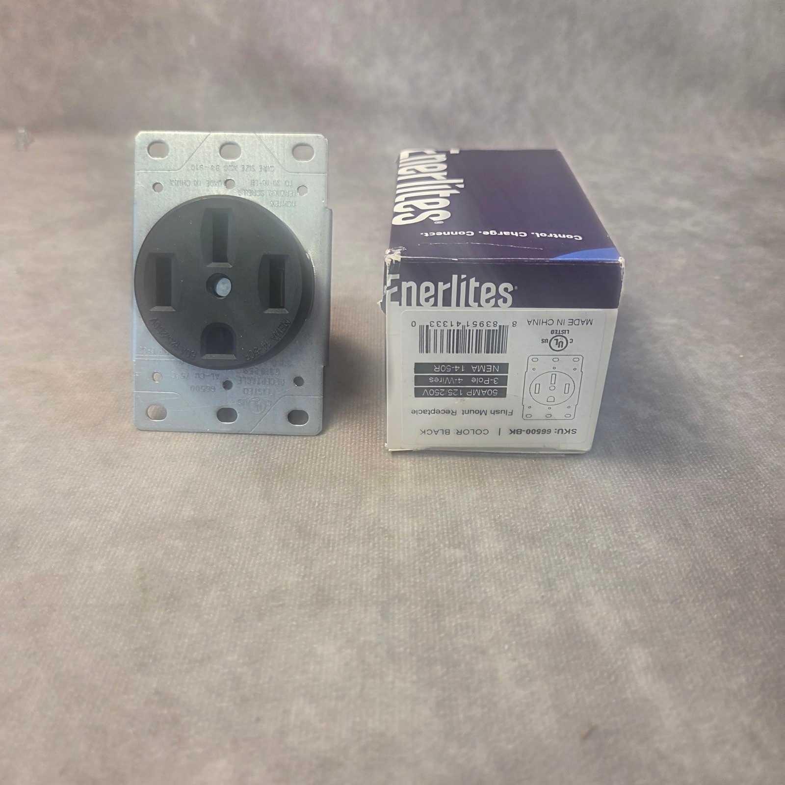 Enerlites 66500-BK NEMA 14-50R Flush Mount Receptacle 50A 125/250V 3-Pole 4-Wire