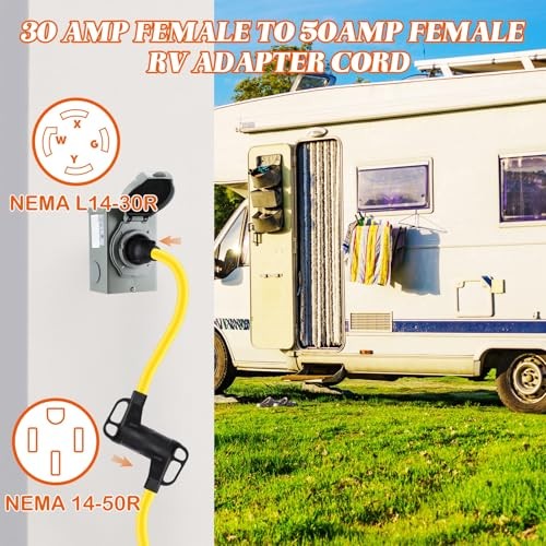 1.5 ft NEMA L14-30R to 14-50R 30Amp RV Generator Adapter L14-30r to 14-50r