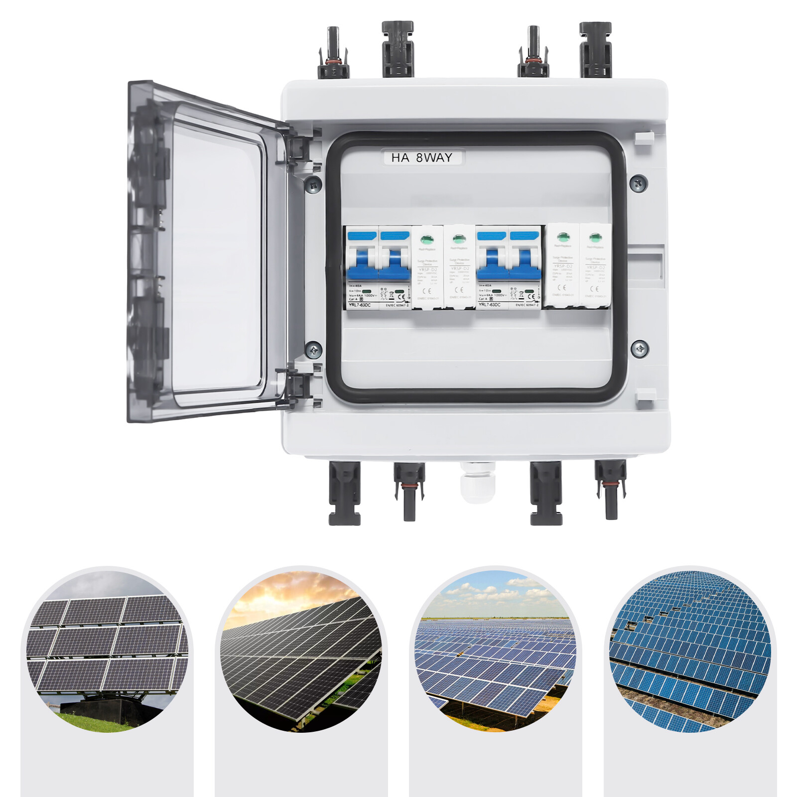 2 Strings Solar Combiner Box 40A 1000V with Manual Disconnect & Surge Protection