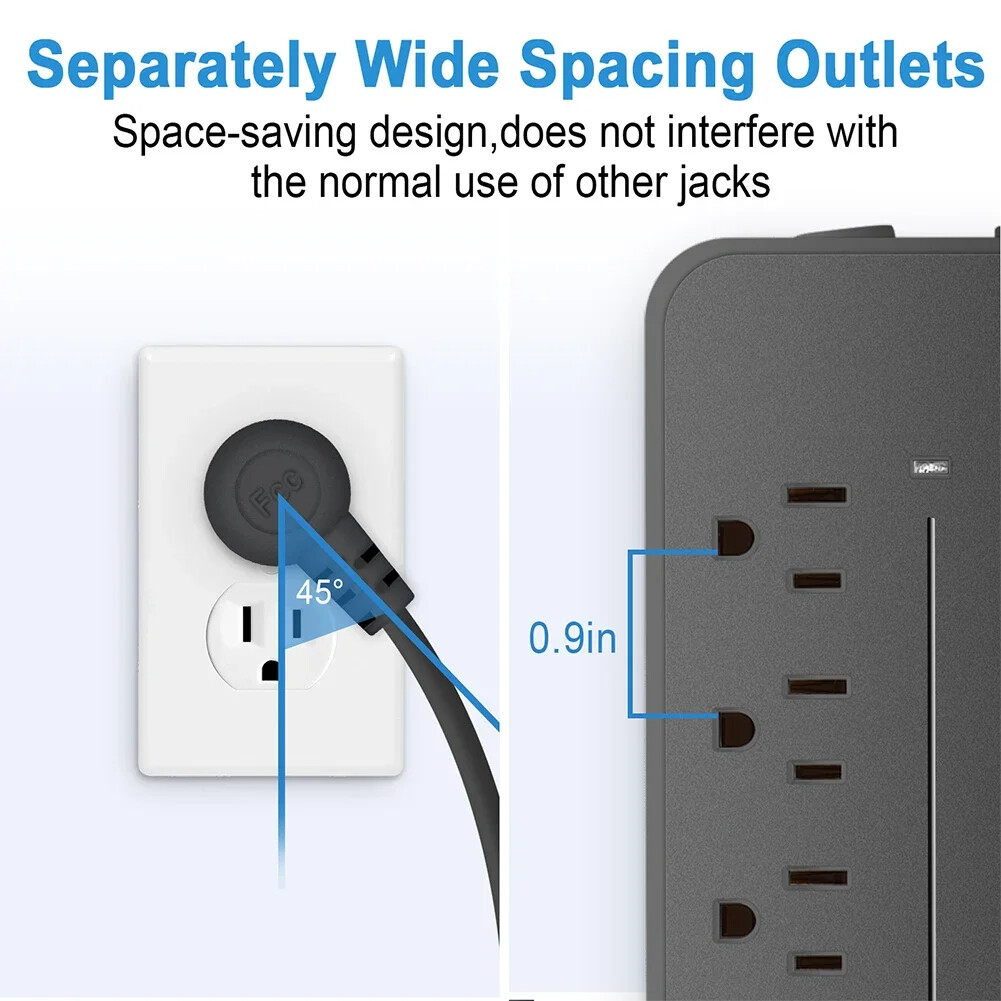 US Wall Mountable USB Surge Protector Power Strip 8 Outlet Plugs w/ 4 USB Ports