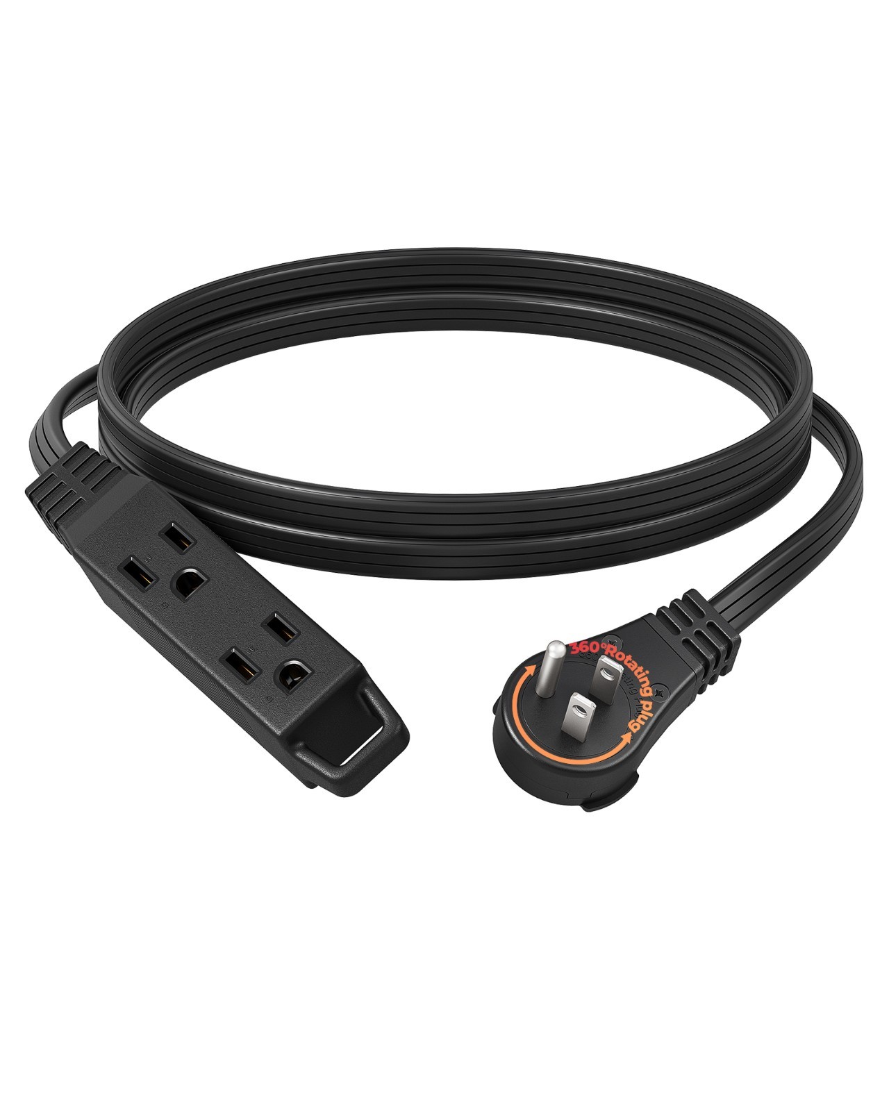 DEWENWILS 6FT Flat Plug Extension Cord, 360° Rotating Plug, 3 Prong Ultra Thin