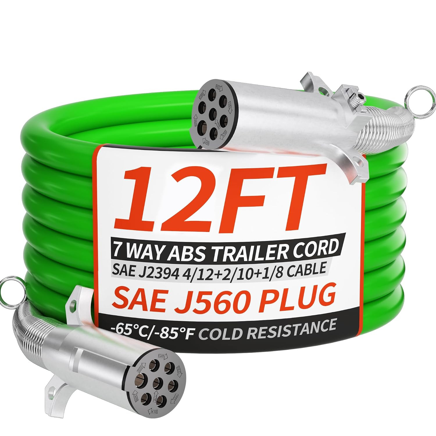 7 Way Trailer Cord 12 FT ABS Heavey Duty, Flexible -85°F Cold Resistance Straigh